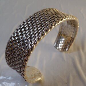 Vintage Premier Design (Stamped) Silvertone Basket Weave Cuff Bracelet OSFM